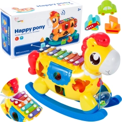 Supamasis arkliukas su rūšiavimo žaidimu ir cimbolais