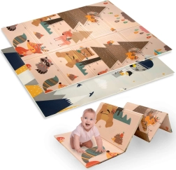 Dvisluoksnis sulankstomas XPE putų žaidimų kilimėlis 120 × 180 cm su gyvūnėlių ir kalnų motyvu Humbi