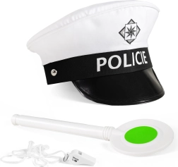 Eismo policininko rinkinys su kepure, lazdele ir švilpuku