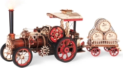 RoboTime 3D mechaninė medinė garo mašinos dėlionė su priekaba