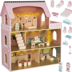 Medinis lėlių namelis su LED apšvietimu ir baldais KRUZZEL