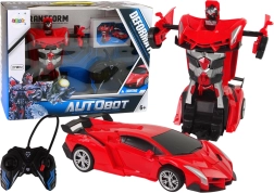 Transformuojamas automobilis–robotas su nuotolinio valdymo pultu, raudonas