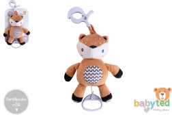 Pliušinis prisukamas stirniukas su melodija ir segtuku vežimėliui ir lovytei, 30 cm