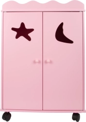 Pink wooden doll wardrobe on wheels small foot