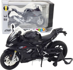 Metalinis sportinio motociklo modelis su šviesomis ir garsu, juodas, 1:12