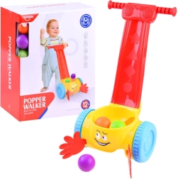 Muzikinis vaikštynės stumdukas su kamuoliukų gaudytuvu