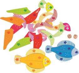 Medinės dėlionės žuvys su kauliukais iš GOKI