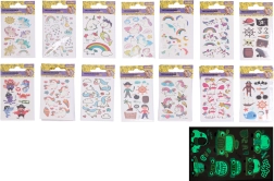 Tamsoje šviečiančios laikinos tatuiruotės 6 × 10,5 cm – vienaragių ir piratų rinkinys