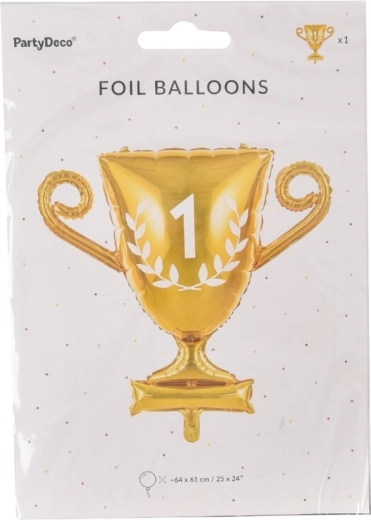 Foil balloon in the shape of a golden trophy cup