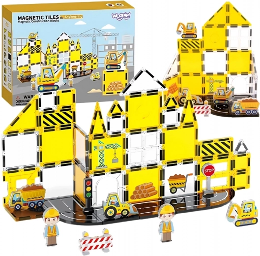 Magnetinės statybinės kaladėlės 7,5 cm – STEAM statybų aikštelė, 47 dalių Woopie