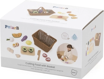 Wooden food cutting set with basket