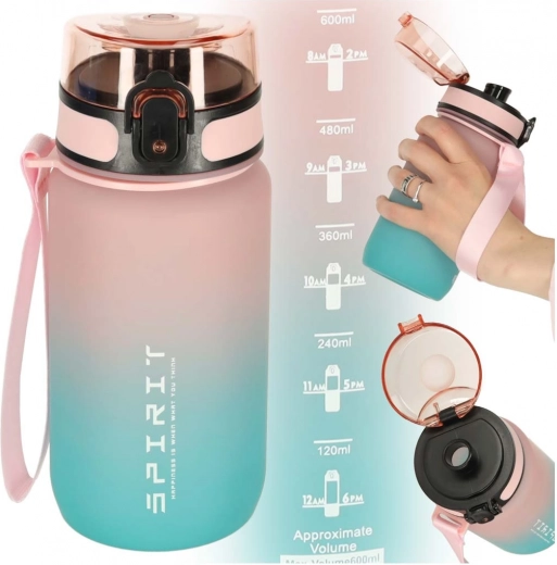 Sportinis vandens butelis su kandikliu 600 ml, rožinė–mėlyna