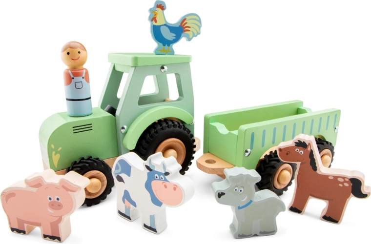 Wooden Tractor with Trailer and Animals New Classic Toys