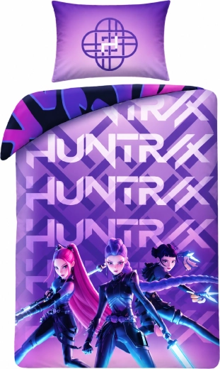 Reversible K-Pop Demon Hunters Huntrix and Saja Boys Bedding Set, Purple