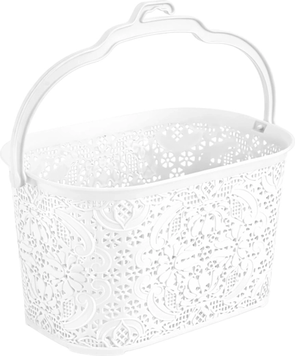 Pakabinamas krepšelis skalbinių segtukams 22 × 14,5 × 13,5 cm, baltas plastikas
