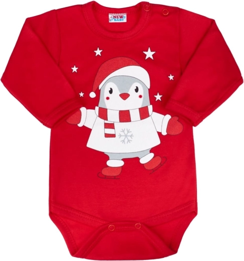 Infant long-sleeve bodysuit New Baby Winter Penguin, red