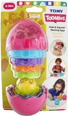 TOMY Toomies matrioškos tipo kiaušiniai Hide and Squeak, rožiniai