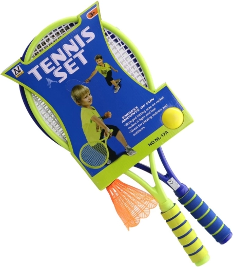 Two rackets + ball and shuttlecock