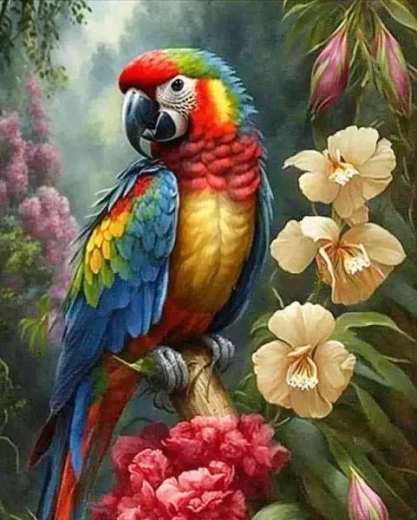 Norimpex Paint by Numbers Parrot with Flowers 40 × 50 cm