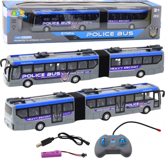 Policijos autobusas RC su LED žibintais pilkas 1:32