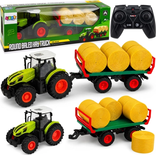RC Farm Tractor with Trailer and Hay Bales 1:24