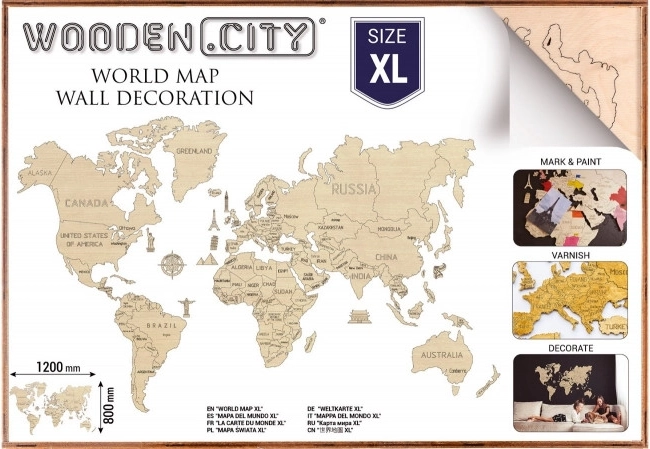 Wooden World Map XL 120 × 80 cm WOODEN CITY