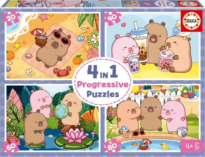 Educa puzzle CapyFun 4 in 1 – progressive kids’ puzzle (20, 40, 60, 80 pieces)
