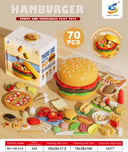 Vaikiškas greitojo maisto rinkinys hamburgeryje su 70 priedų