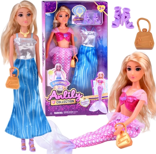 ANLILY lėlė 2 viename – princesė ir jūrų fėja su priedais