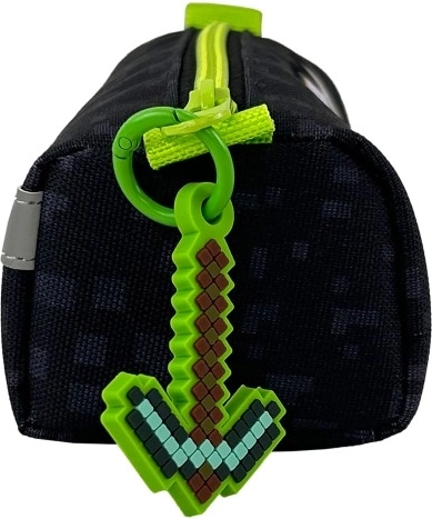 Bright green zipper and pixel sword pull