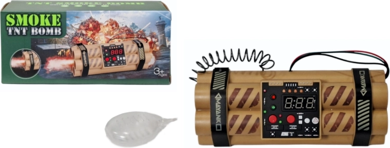 Interactive military bomb with smoke effect, light and sound
