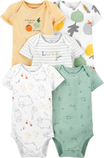Carter's kūdikių bodžiai trumpomis rankovėmis Veggies, neutralūs, 5 vnt., dydis 46