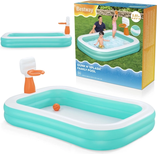 Pripučiamas šeimos baseinas su krepšiu Dunk ‘N’ Splash 251 × 168 × 102 cm BESTWAY