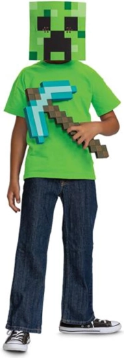 MINECRAFT kostiumas Helovinui – deimantinis kirtiklis ir Creeper kaukė