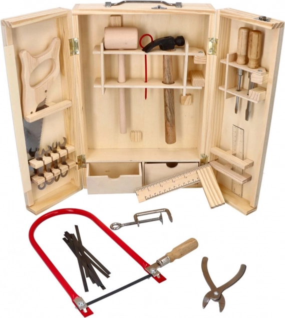 Wooden box with metal tools