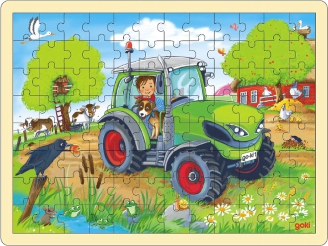 Goki wooden tractor puzzle, 96 pieces