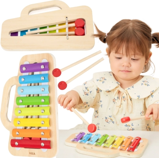 Wooden xylophone for children with rainbow keys VIGA