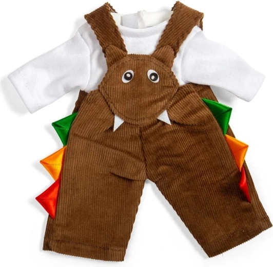 Bigjigs Toys rudos velvetinės kelnės su seilinuku ir marškinėliais lėlei 28 cm