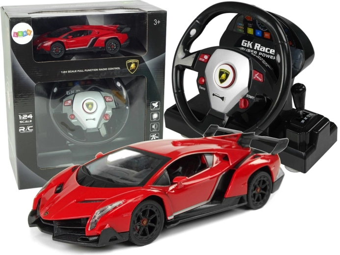 Remote-Controlled Lamborghini Veneno Red 2.4G Steering-Wheel Pilot Sound Lights 1:24
