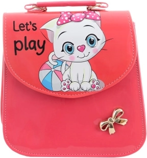 Kids' pink cat handbag, glossy, shoulder or handheld