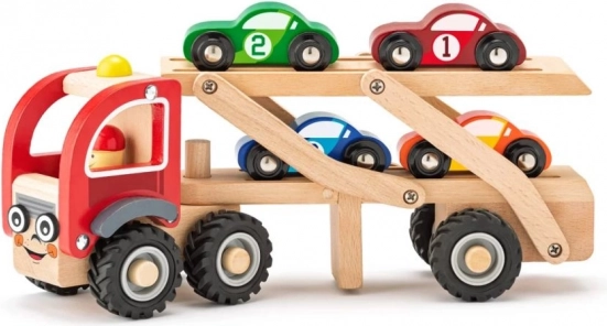 Medinis autovežis su 4 lenktyniniais automobiliukais