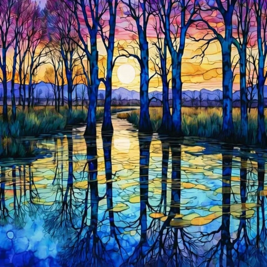 Deimantinis tapymas „Beržai prie ežero“ 30 × 40 cm