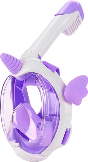 Children's full-face snorkeling mask with unicorn design, purple
