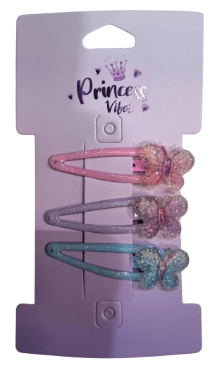 Pink set of glittery butterfly hair clips (3 pcs)