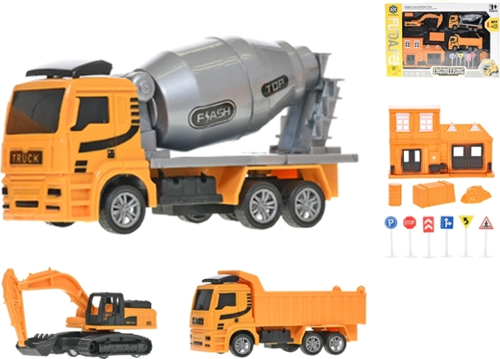 Statybinių transporto priemonių rinkinys su atbulinės eigos mechanizmu 12–14 cm, 3 vnt.