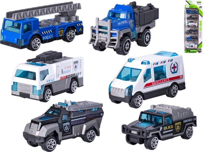 Policijos metalinių automobiliukų rinkinys 7 cm, 6 vnt.