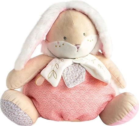 Rožinis doudou zuikutis su pižamos laikymo skyreliu 38 cm