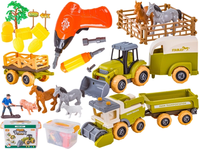 Buildable mini farm – tractor and combine harvester with screwdriver and animals