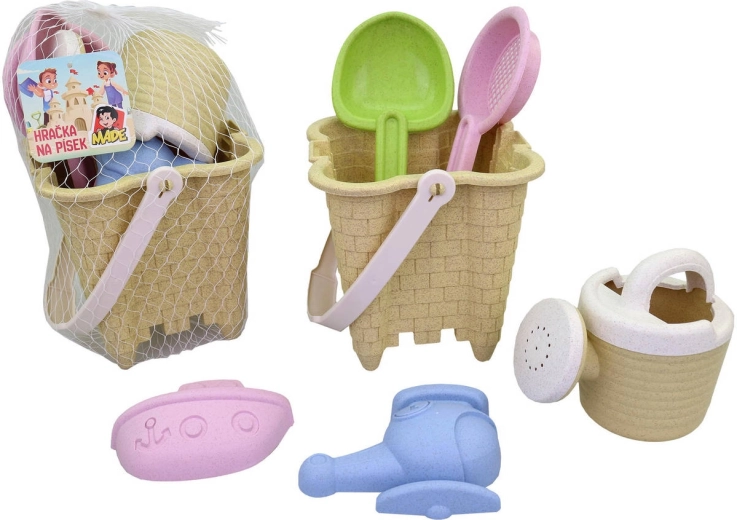 Sand Set with Castle-Shaped Bucket and Watering Can - 6 Pieces