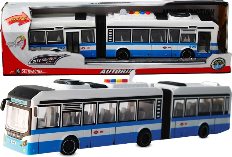 Sąnarinis autobusas 1:16 mėlynas su garsais, inercinis
